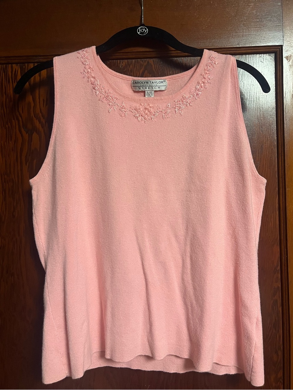 Carolyn Taylor Light Pink Embroidered Neck Tank Top